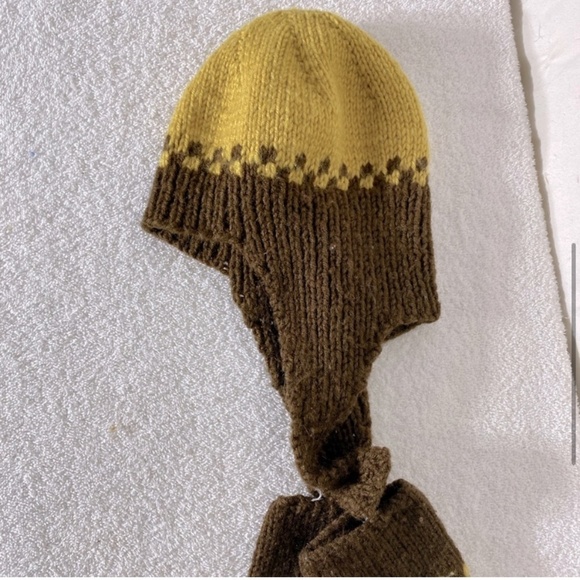 Vintage Handmade Brown Mustard Crochet Knit Winter Hat And Mitts Combo - Picture 6 of 11